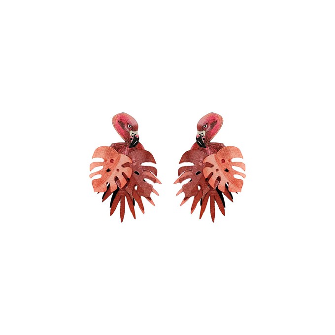 Flamingo Hand Carved Statement Totumo Earrings from Paguro Upcycle