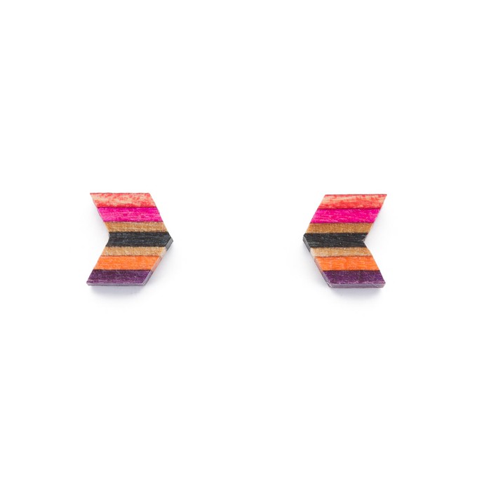 Arrow Colourful Recycled Skateboard Stud Earrings from Paguro Upcycle