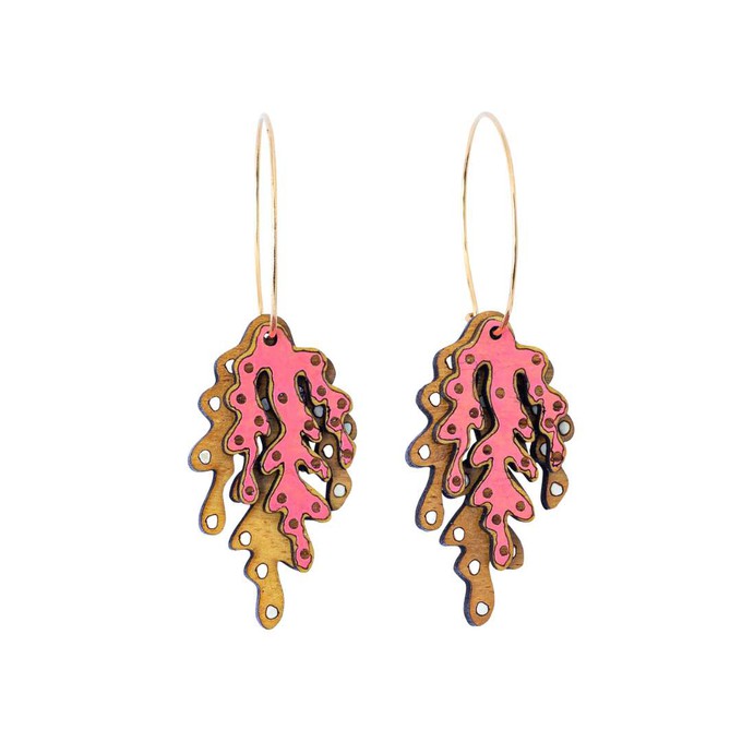 Coral Eco-friendly Recycled Wood & Gold Earrings from Paguro Upcycle