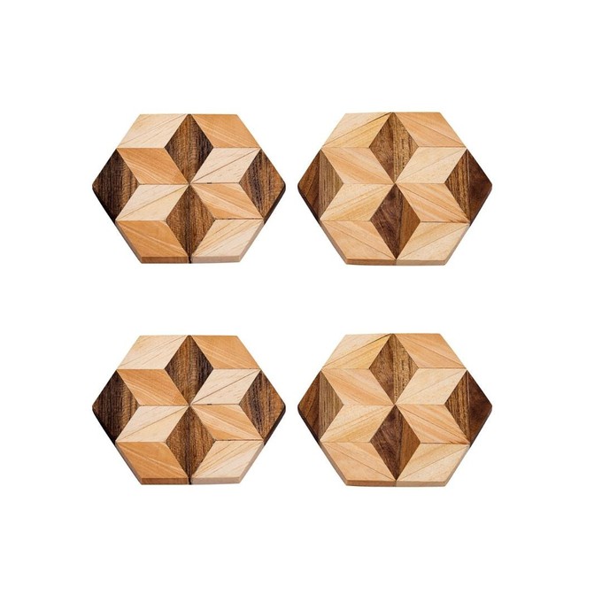 Handmade Hexagon Wooden Coasters (Set of 2 or 4) from Paguro Upcycle