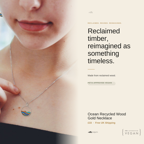 Ocean Recycled Wood Gold Necklace from Paguro Upcycle