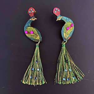 Peacock Tassel Calabash (Totumo) Earrings from Paguro Upcycle