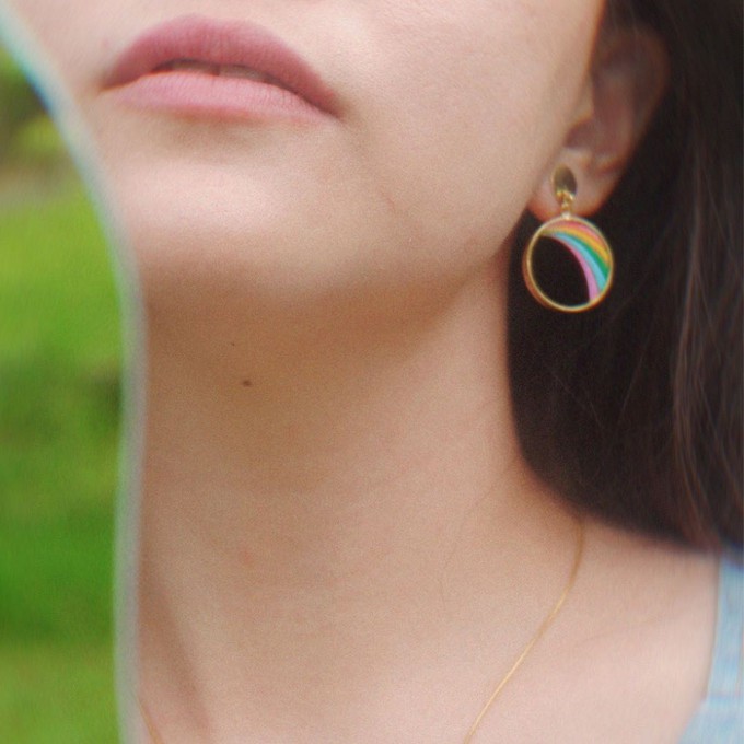 Rainbow Eco-friendly Recycled Wood Gold Earrings from Paguro Upcycle