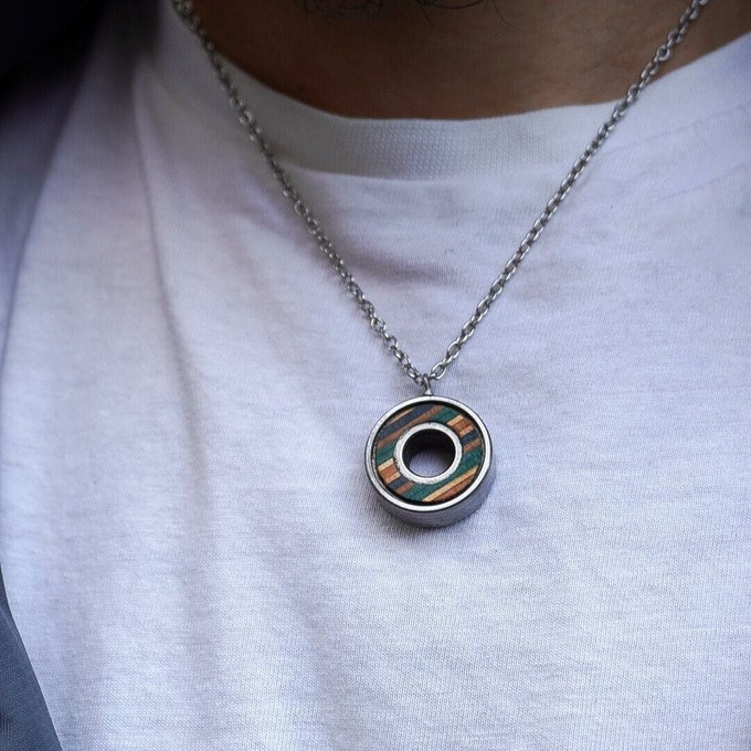 Upcycled Skateboard Bearing Pendant Necklace from Paguro Upcycle