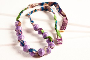 Paper bead necklace with African fabric ribbon "Songky Cloth" from PEARLS OF AFRICA