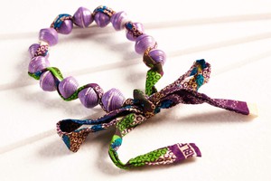 Paper bead necklace with African fabric ribbon "Songky Cloth" from PEARLS OF AFRICA
