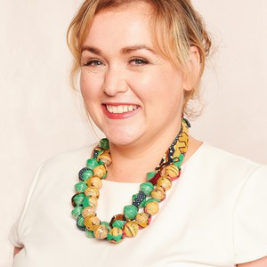 Paper bead necklace with African fabric ribbon "Songky Cloth" from PEARLS OF AFRICA