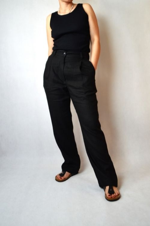 High-Waisted Straight Fit Linen Trousers from Pret a Collection