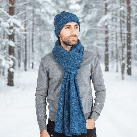Scarf and Hat Blue Ocean - Men Long Winter Scarf Alpaca Wool from Quetzal Artisan