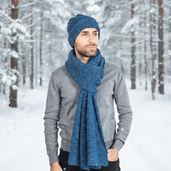 Scarf and Hat Blue Ocean - Men Long Winter Scarf Alpaca Wool from Quetzal Artisan