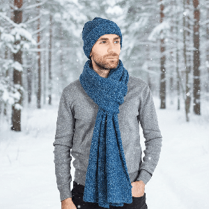 Scarf and Hat Blue Ocean - Men Long Winter Scarf Alpaca Wool from Quetzal Artisan