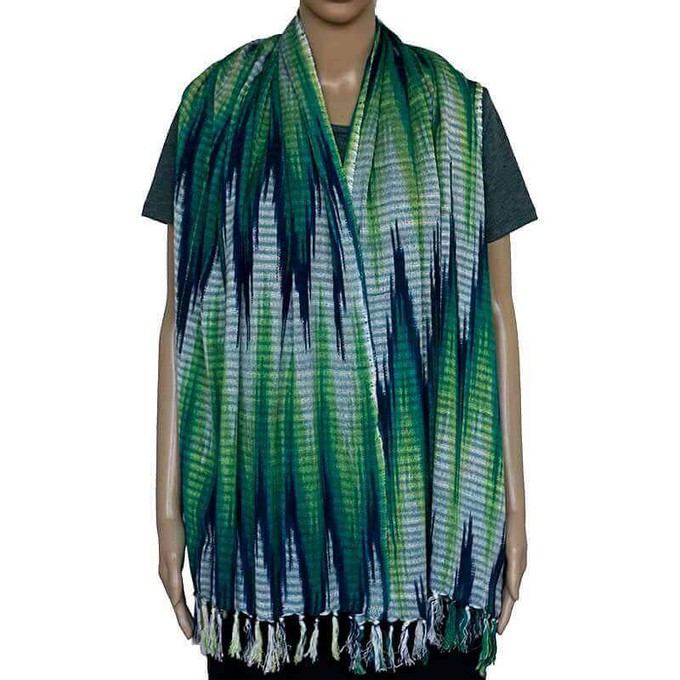 Shawl Indigo Hills - Eco-friendly Hand-dyed Green Scarf from Quetzal Artisan