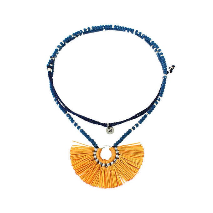 Mustard Fan Tassel Necklace - Fairtrade Handmade Jewelry from Quetzal Artisan