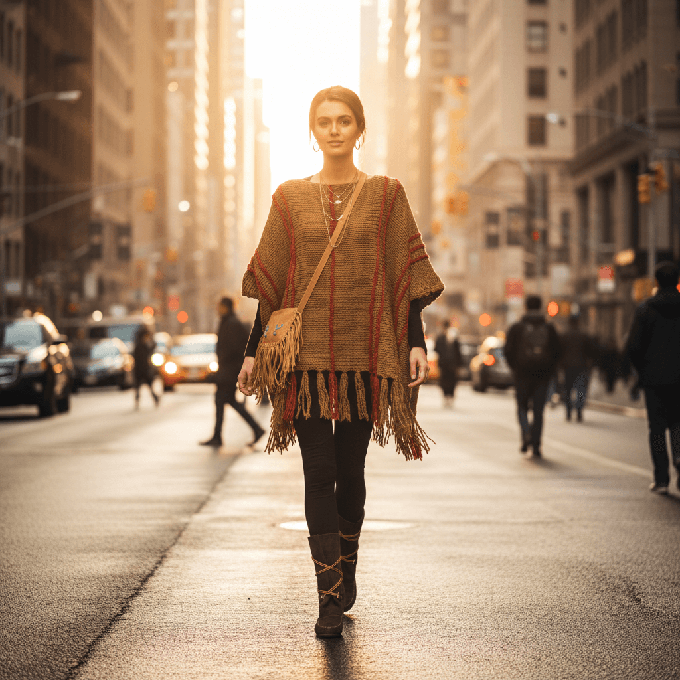 Poncho Ochre Coral - Women Pullover Poncho Stylish and Warm from Quetzal Artisan