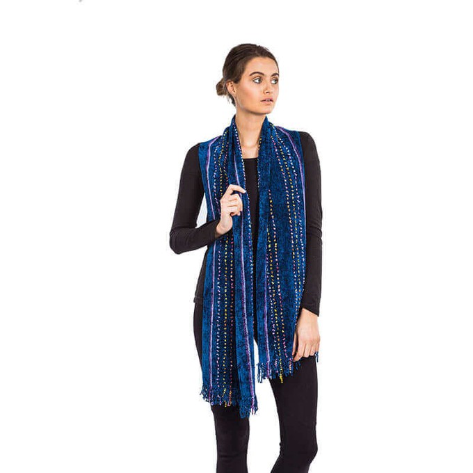 Bamboo Scarf Blue - With Ribbon - Beautiful and Fairtrade from Quetzal Artisan