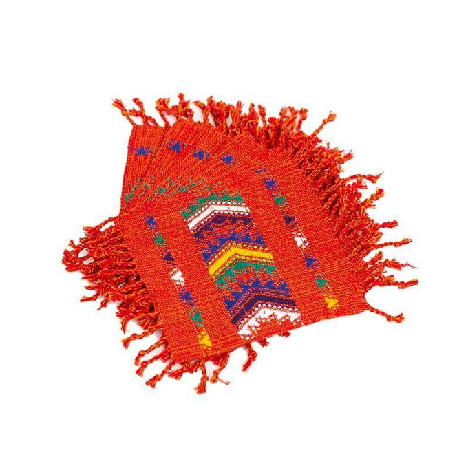 Orange Coasters - Set of 6 - Cotton - Mayan Design - Fairtrade from Quetzal Artisan