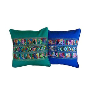 Mayan Cushion Cover Green - Handmade of Cotton - Fairtrade from Quetzal Artisan