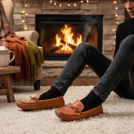 Moccasins Chestnut Brown - Men's Winter Slippers Soft Soles from Quetzal Artisan
