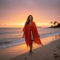 Orange Summer Poncho - Ecofriendly & Fairtrade Cotton Tunic via Quetzal Artisan