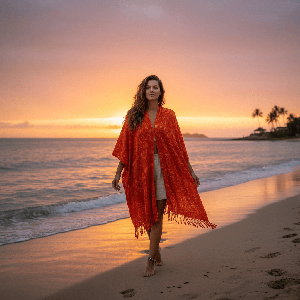 Orange Summer Poncho - Ecofriendly & Fairtrade Cotton Tunic from Quetzal Artisan