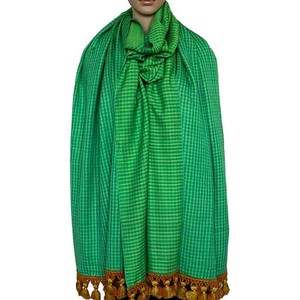 Green Lemon Shawl - Extra Large Woven Fair Trade Plaid Wrap from Quetzal Artisan