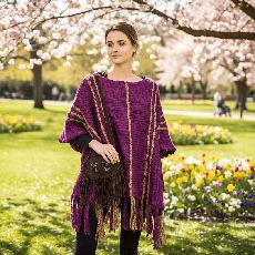 Plum Purple Poncho - Boho Fringed Wool Pullover for Women via Quetzal Artisan