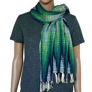 Shawl Indigo Hills - Eco-friendly Hand-dyed Green Scarf from Quetzal Artisan