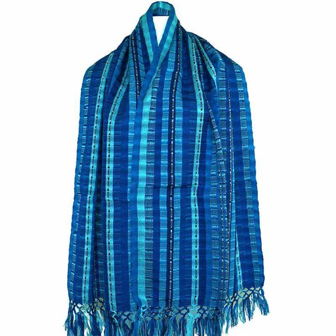 Scarf Blues with Fringes - Handmade-  Beautiful and Fair from Quetzal Artisan