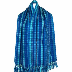 Scarf Blues with Fringes - Handmade-  Beautiful and Fair from Quetzal Artisan