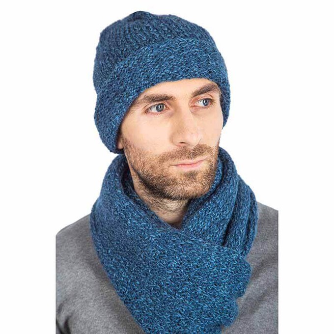 Scarf and Hat Blue Ocean - Men Long Winter Scarf Alpaca Wool from Quetzal Artisan