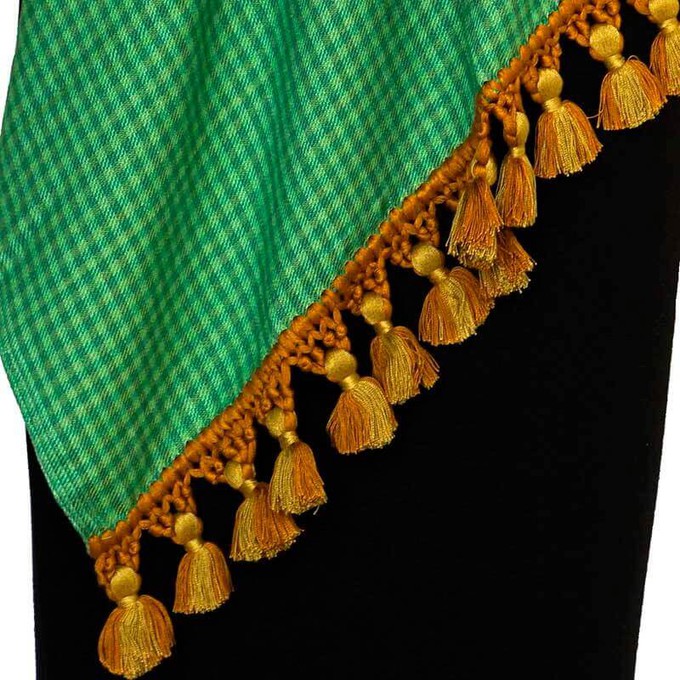 Green Lemon Shawl - Extra Large Woven Fair Trade Plaid Wrap from Quetzal Artisan