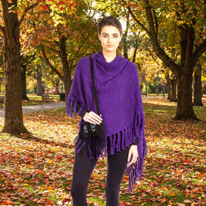 Purple Triangle Shawl - Versatile Lightweight Alpaca Poncho from Quetzal Artisan
