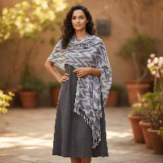 Grey Waves Shawl - Eco Friendly Tie Dye Scarf | Fashion Wrap via Quetzal Artisan