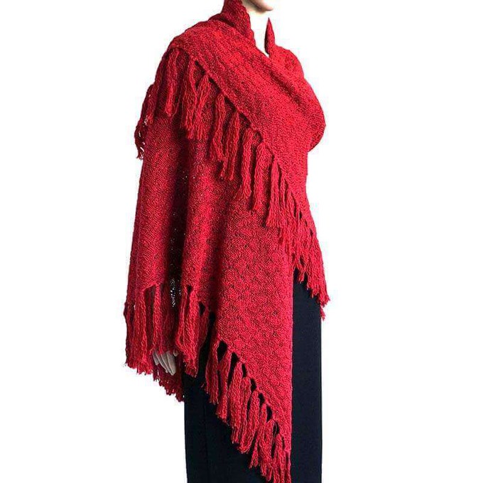 Red Triangle Shawl - Versatile Lightweight Alpaca Poncho from Quetzal Artisan