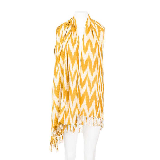 Golden Waves Tie Dye Shawl | Eco-Friendly Woven Yellow Scarf from Quetzal Artisan