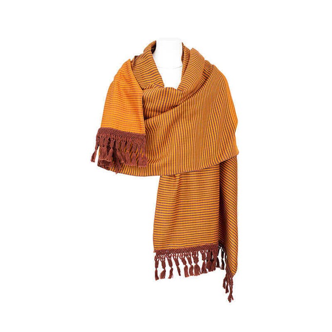 Shawl Brown Yellow - Oversized - Fashionable and Fairtrade from Quetzal Artisan