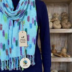 Pastel Blue Confetti Shawl - Lightweight Tie Dye Rayon Scarf via Quetzal Artisan