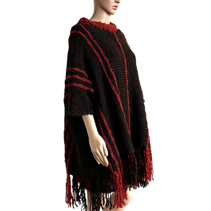 Poncho Chocolate Brown - Wool Pullover Poncho Stylish & Warm from Quetzal Artisan