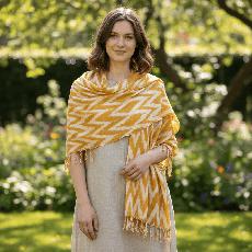 Golden Waves Tie Dye Shawl | Eco-Friendly Woven Yellow Scarf via Quetzal Artisan