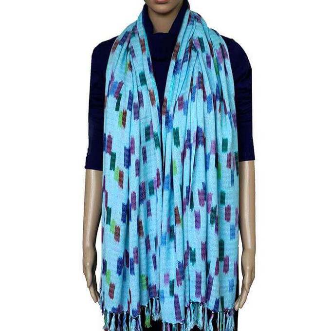 Pastel Blue Confetti Shawl - Lightweight Tie Dye Rayon Scarf from Quetzal Artisan