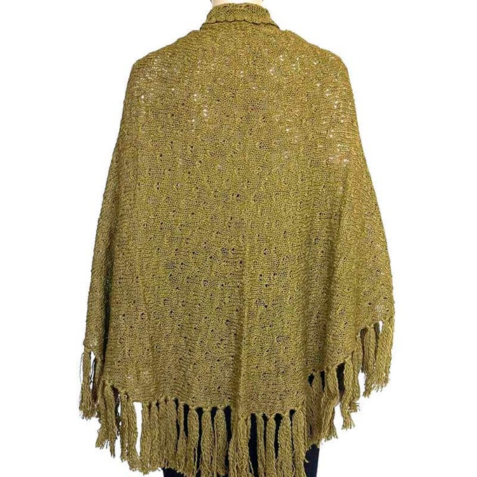 Green Olive Triangle Shawl - Long Lightweight Alpaca Poncho from Quetzal Artisan