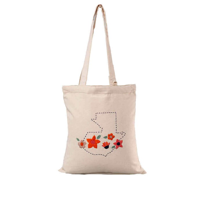 Tote Bag Wild Flowers - Small Bag Handmade with Ecru Cotton from Quetzal Artisan