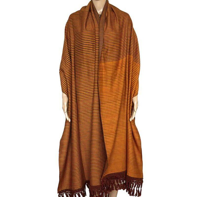 Brown Yellow Shawl - Extra Large Handwoven Wrap from Quetzal Artisan