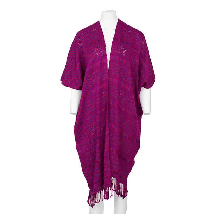 Red Blue Summer Poncho - Fairtrade Ecofriendly Cotton Tunic from Quetzal Artisan