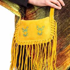 Fringed Shoulder Bag Yellow Tan - Suede - Handmade in Canada via Quetzal Artisan