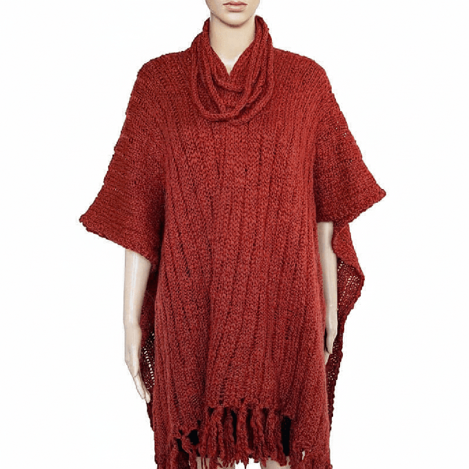 Poncho Bordeaux Red - Handwoven Alpaca Wool Wrap for Women from Quetzal Artisan