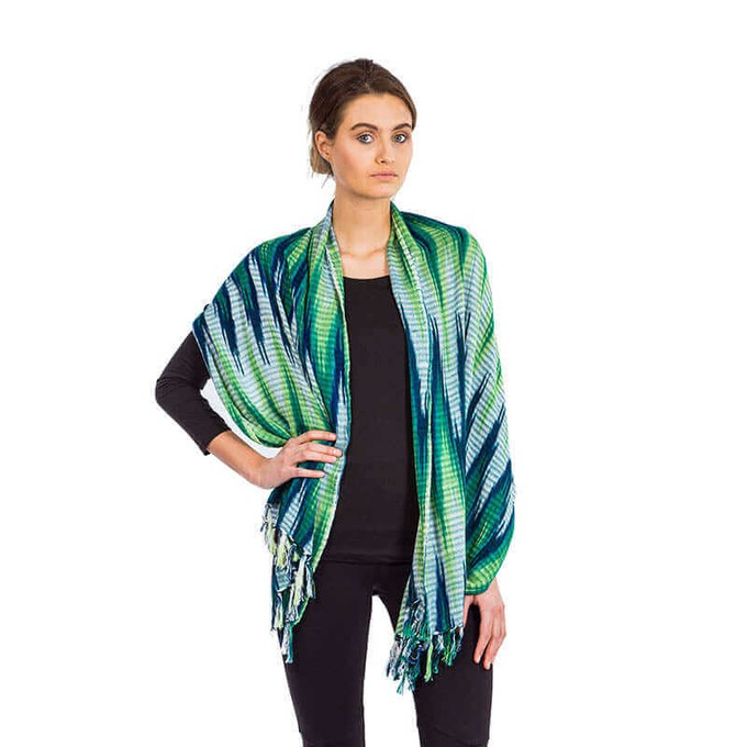 Shawl Indigo Hills - Eco-friendly Hand-dyed Green Scarf from Quetzal Artisan
