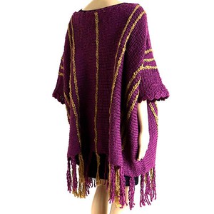 Plum Purple Poncho - Boho Fringed Wool Pullover for Women from Quetzal Artisan