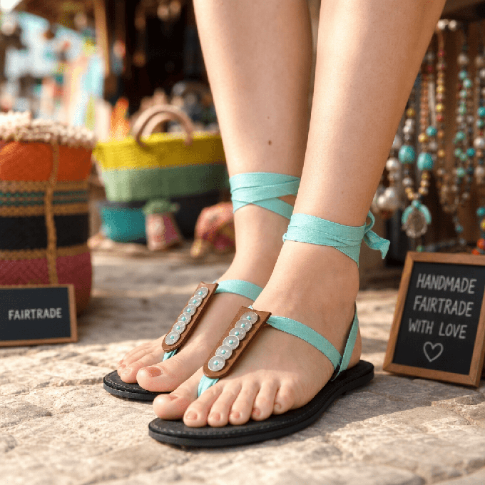 Aqua Sandals - Handcrafted Fairtrade Lace-up Cotton Straps from Quetzal Artisan