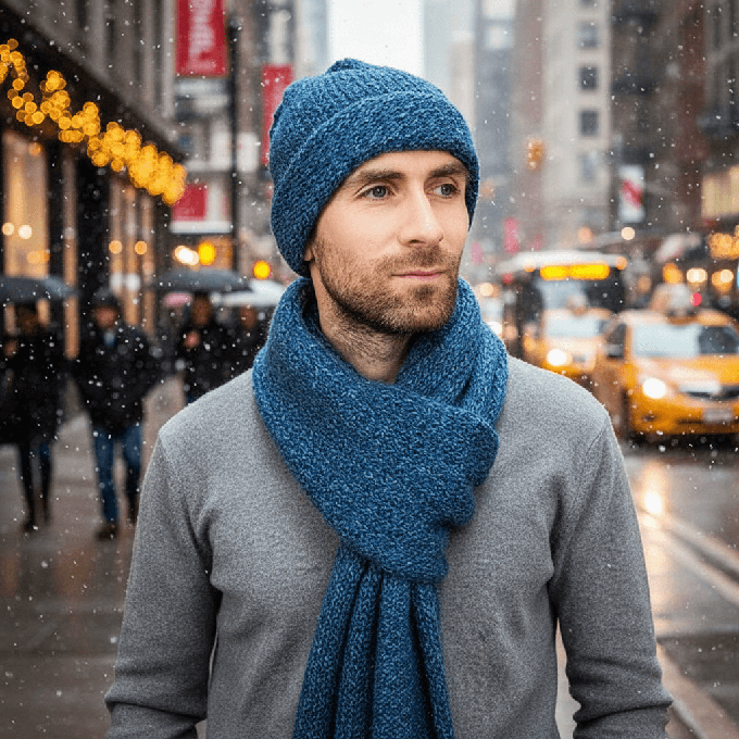 Scarf and Hat Blue Ocean - Men Long Winter Scarf Alpaca Wool from Quetzal Artisan